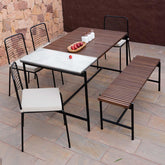 Covent Garden Outdoor Marble Top Dining Table With 4 Chairs and Bench. Orange Tree Home